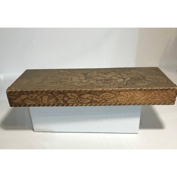 Wooden Trinket Scarf Box Vintage Hand Carved Floral Design Wood Burning Rustic - Picture 14 of 16